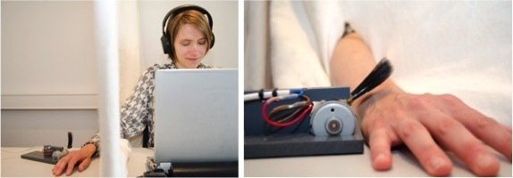 Selbst als die Probanden vor dem Experiment erfuhren, dass sie nicht von einem echten Menschen, sondern von einem Roboter gestreichelt werden, beeinflusste die Musik, wie sexy die Berührung wahrgenommen wurde. © MPI CBS