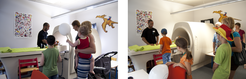 Auf das Interesse vieler junger Eltern stießen der Informationsstand und Workshop des Projekts Legascreen, bei dem nach Wegen für eine frühere Diagnose von Legasthenie gesucht wird. Forscher des Kindersprachlabors zeigten am „Raumschiff“, dem Übungs-Tomographen des Instituts, wie eine Messung mithilfe der Magnetresonanztomographie abläuft. Die kleinen Besucher bekamen ein Foto von sich im „Raumschiff“, das sie mit nach Hause nehmen konnten.